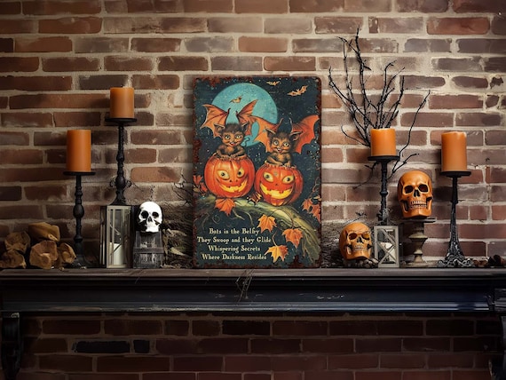 その他 Etain decoration murale Primitive Halloween Decor - Cute Retro Metal Sign - Antique Rustic