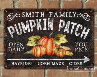Custom Pumpkin Patch Farm Metal Sign Personalized Name Porch Patio Door Decoration For House Aluminum Indoor Outdoor Thanksgiving Fall Decor