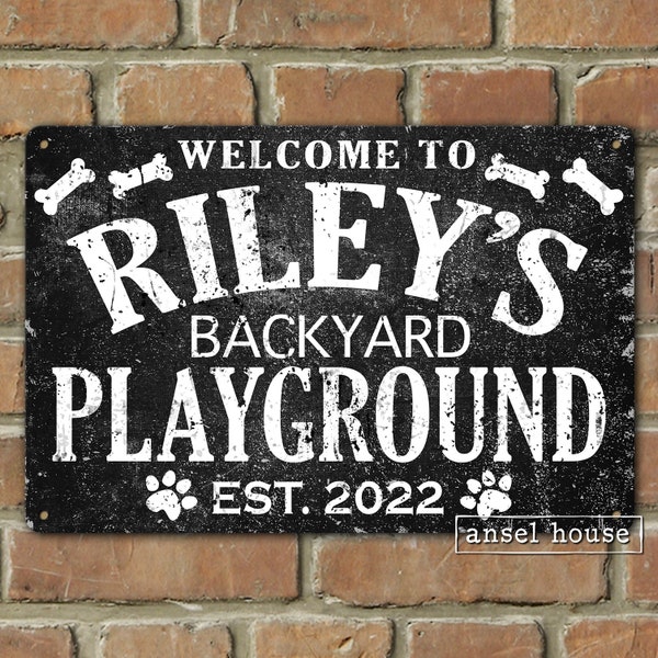 Customized Dog Name Backyard Paradise Playground Established Date Dog Run Dog House Metal  Indoor Outdoor