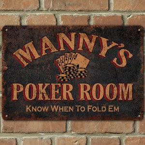 Custom Personalized Poker Room Sign With Name and Phrase Decoration For House Aluminum Tin Metal  Indoor Outdoor