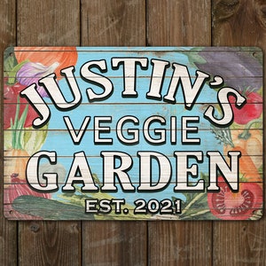 Custom Veggie Garden Name Sign Personalized Vegetable Plants Gardner Decoration Aluminum Tin Metal  Indoor Outdoor Gardening