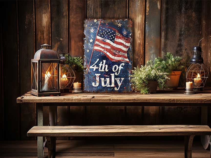 Cartello di benvenuto patriottico: stelle e strisce americane rustiche