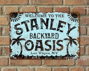 Backyard Oasis Patio Welcome Sign Custom Personalized Family Last Name Porch Decoration For House Aluminum Tin Metal  Indoor Outdoor