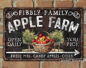 Custom Apple Farm Metal Sign Personalized Name Porch Patio Door Decoration For House Indoor Outdoor Cottage Core Thanksgiving Fall Decor