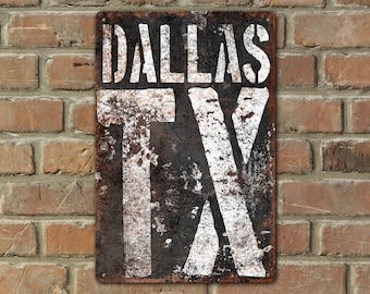 Metal Texas Wall Art Sign Personalize with Any City or State Decoration Modern Farmhouse Industrial Distressed Decor Outdoor Door Aluminum