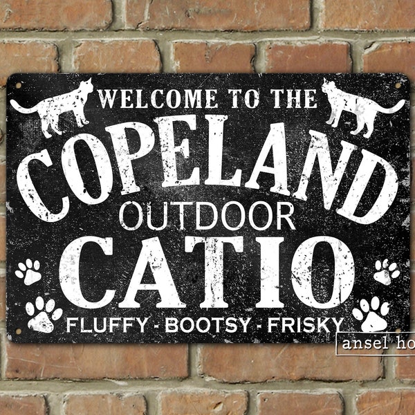 Personalized Catio Sign with Last Name and Cat's Name Backyard Established Date Cat House Yard House Metal Indoor Outdoor