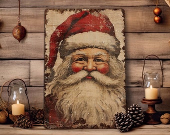 Primitive Distressed Vintage Santa Face Christmas Decor Sign Metal Decoration Rustic Farmhouse Cottage Core Retro Decor Indoor Outdoor Door