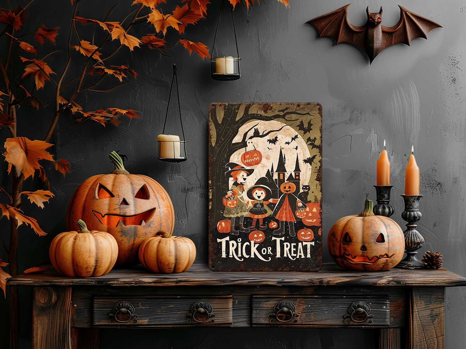 その他 Etain decoration murale Retro Primitive Halloween Decor - Metal Sign Mantle Decoration