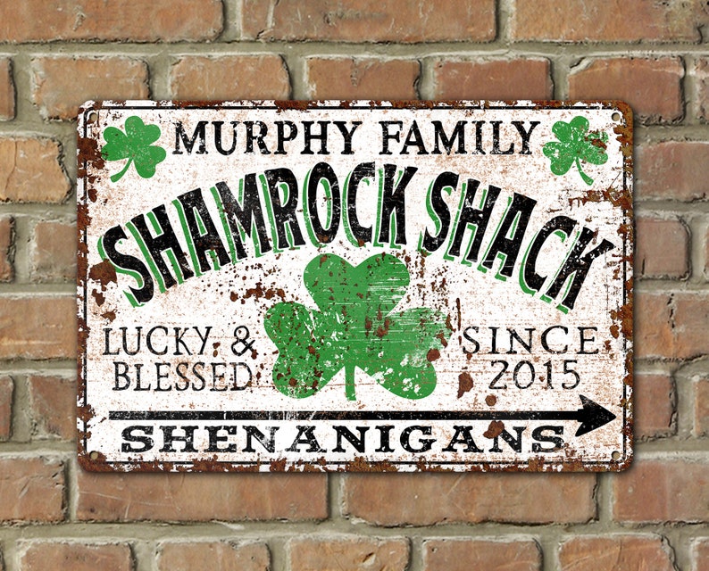 Custom ST PATRICKS DAY Metal Shamrock Shack Sign Personalized Family ...