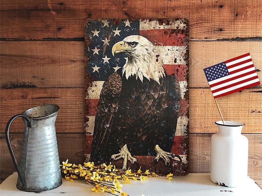 Patriotic 4th of July Decor - Rustic Americana Mantle Decor Metal Sign ...