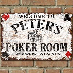 Custom Personalized Poker Room Sign With Name and Phrase Decoration For House Aluminum Tin Metal  Indoor Outdoor