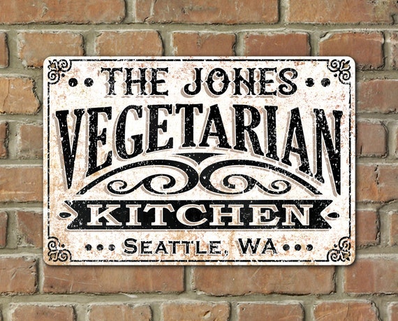 Personalized VEGETARIAN Diet Kitchen Metal Sign Farmhouse Decor Indoor Outdoor Housewarming Birthday Gift Idea