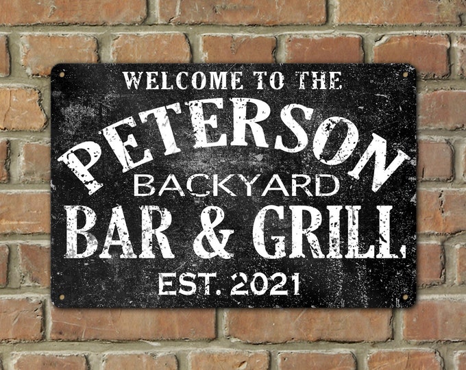 Backyard Bar and Grill  Patio Sign Custom Personalized Family Last Name Porch Decoration For House Aluminum Tin Metal  Indoor Outdoor