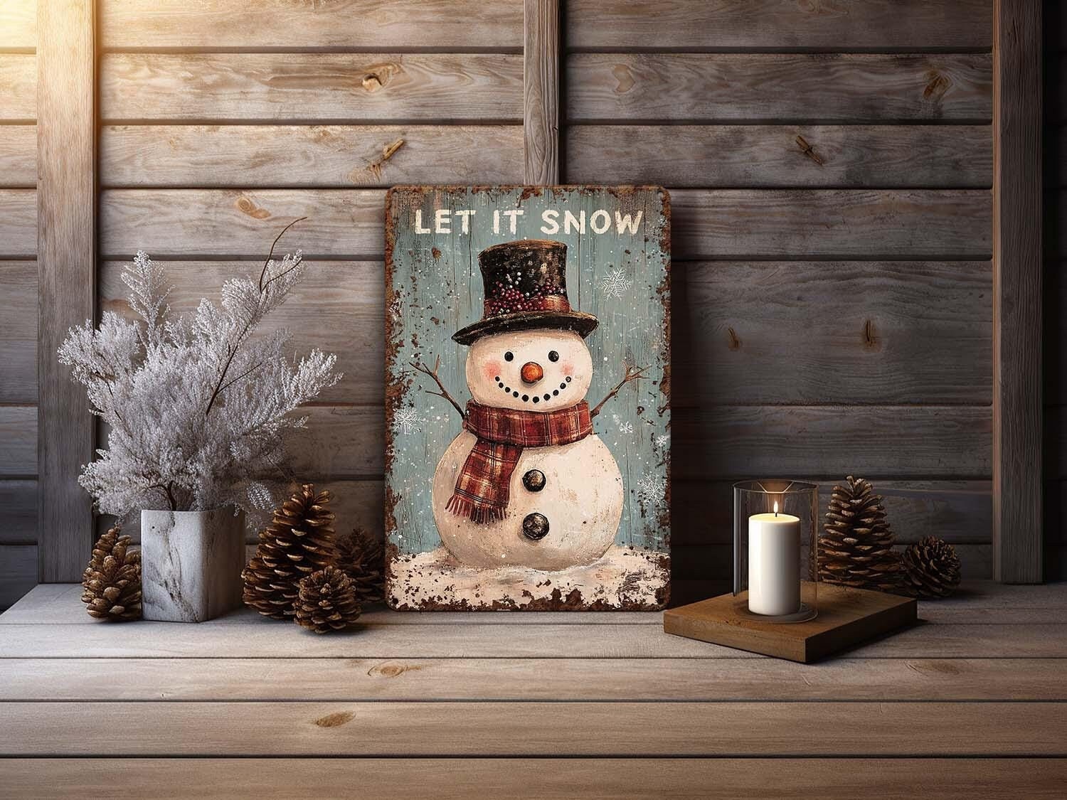 Rustic Snowman Christmas Decor Primitive Wall Art Metal Sign