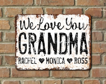 Gift For Grandma From Grandkids Sign with Kids Names Grandmother Farmhouse Indoor Outdoor Memorial Idea Mothers Day Birthday