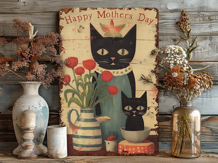 Mother's Day Gift Metal Art Sign - Primitive Folk Art Mantle