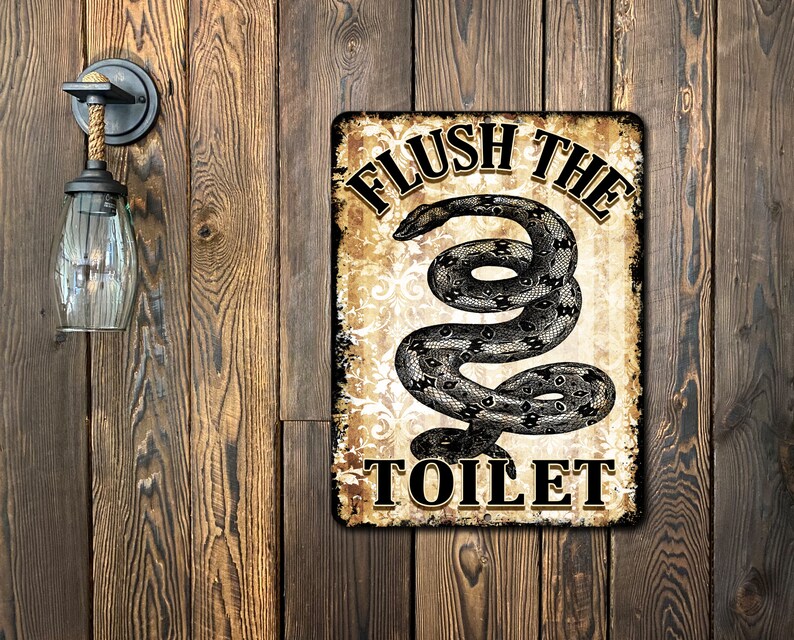 Bathroom Wall Decor Snake Art Flush the Toilet Rules Vintage Etsy