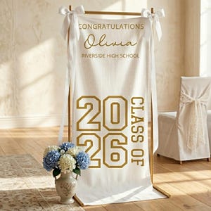 Cartello personalizzato per la festa di laurea, striscione in tessuto personalizzato "Congratulazioni laureato, classe 2026", decorazioni per la festa di laurea, cartello di benvenuto per i laureati, sfondo fotografico