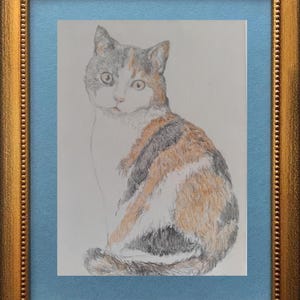 Dessin graphique d'un portrait de chat, carte postale de 5-7 pouces, fait main