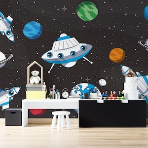 Sterren en planeten in de ruimte behang, planeten in de ruimte behang, ruimtethema behang, zonnestelsel sterren en planeten muurschildering