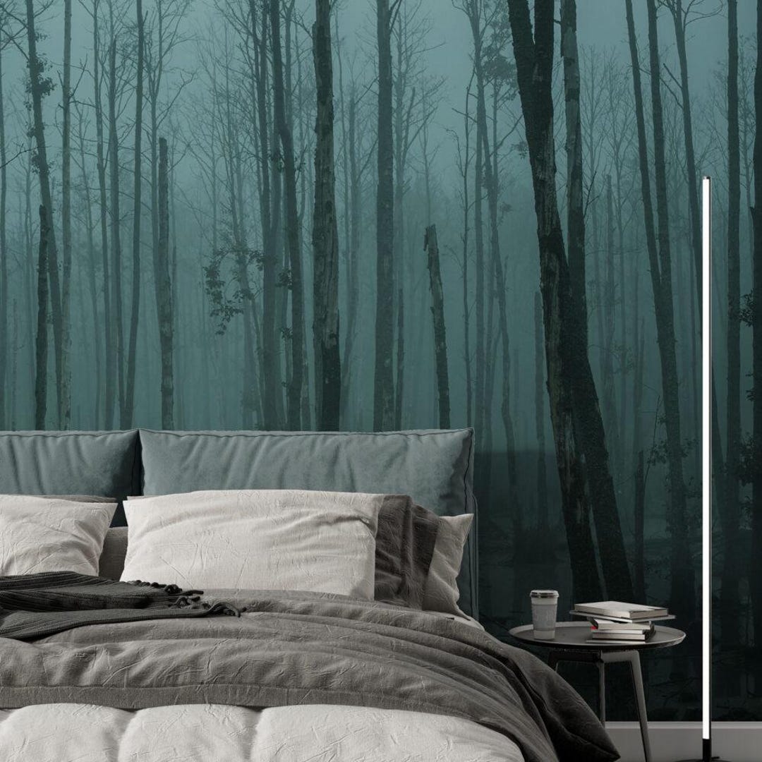 Foggy Lake Forest Wallpaper Mural - Peel and Stick Wall Art - Etsy