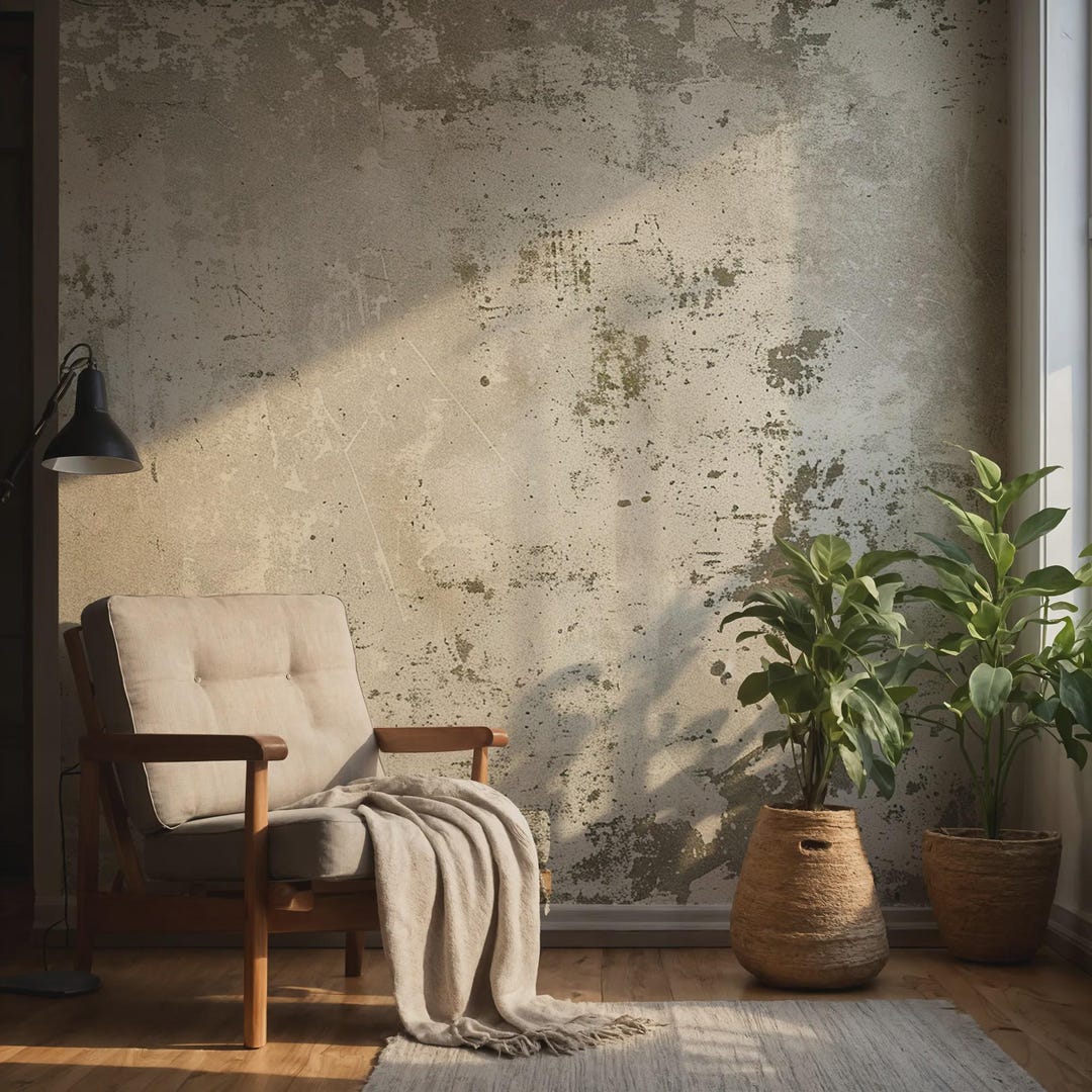 Cream-toned Concrete-look Wallpaper: Modern Peel and Stick Wallpaper - Etsy