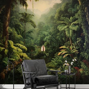 Tropischer Regenwald-Tapete: Chinoiserie-entfernbares Wandbild