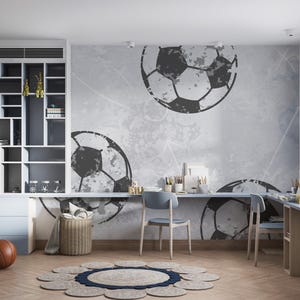 Tumbled Look Soccer Ball Wallpaper, Soccer Ball Wallpaper, Boy&#39;s Room Wallpaper, Black or White Wallpaper, Football Ball Wallpaper