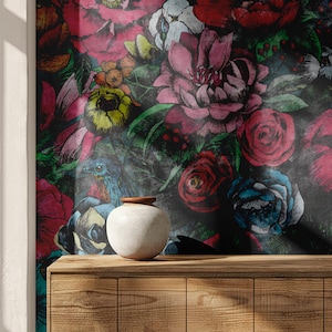 Bunte Blumen Tapete, Rosen Tapete für die Wand: Klassische Blumen Tapete Eleganz im Blühenden Rosen Design, Trend Tapete