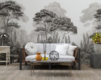 Black and White Tropical Palm Tree Wallpaper: Nostalgic Peel and Stick