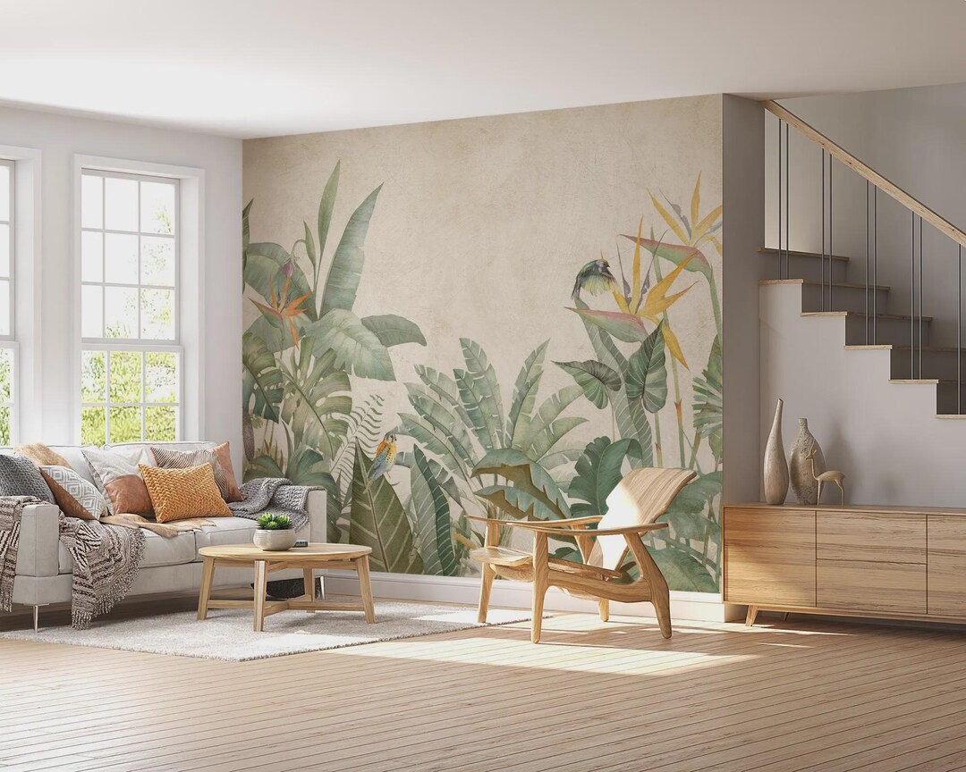 Tropical Palm Leaves Wallpaper Mural: Nostalgic Green Peel & Stick - Etsy