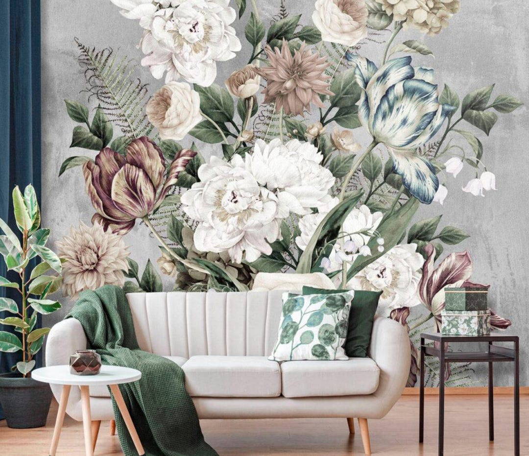 Floor Grey Color Big Roses 3D Wallpaper, Peel and Stick Wallpaper, Dark ...