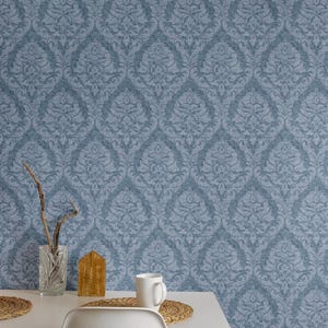 Victoriaans blauw behang | Behang in blauwe tinten, | Vintage Victoriaans Botanisch, Cottagecore Decor | Verwijderbare peel & stick, vinyl