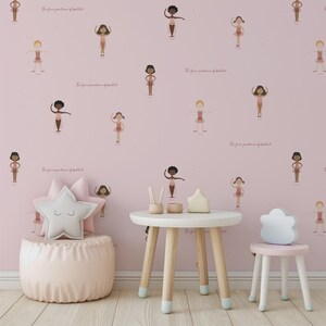 Ballet Pink Wallpaper, Wallpaper for Girls&#39; Rooms, Pink Wallpaper, Pink Nursery Wallpaper,  Removable Wallpaper, Little Ballerinas Wallpaper