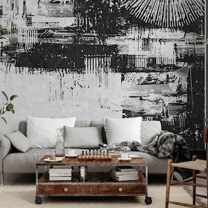 Graffiti Pattern Wallpaper in Dark Tones, Urban Concrete Wall Mural Street Art Abstract Wallpaper Scratched stone wallpaper Office Wall Art