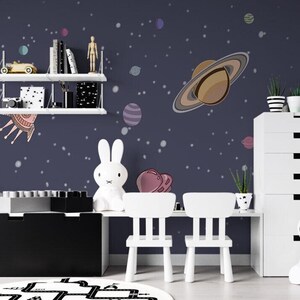 Space Shuttle und Planetenmuster 3D-Tapete, Planeten im Weltraum Tapeten, Weltraum-Tapeten, Sonnensystem, Sterne, Planeten-Tapete