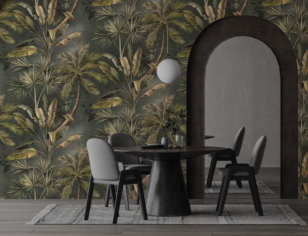 Tropical Palm & Banana Leaf Wallpaper Mural - Peel and Stick - Etsy