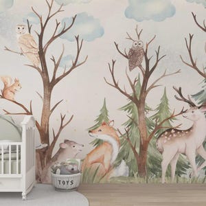 Cute Animals Roaming in the Forest 3D Wallpaper | Wild Life Forest Wallpaper | Kids Wallpaper Peel and Stick | Cute Animals Wallpaper
