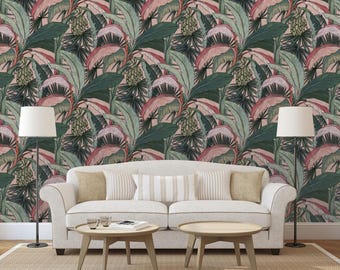 Banana Leaf Jungle Wallpaper: Tropical Pink Rainforest Print