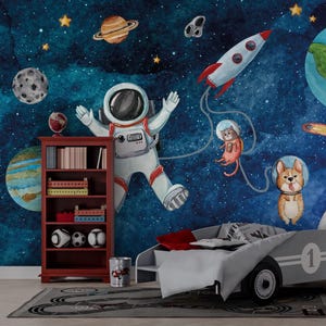 Schattige astronauten in de ruimte behang, planeten in de ruimte behang, ruimtethema behang, zonnestelsel sterren en planeten behang