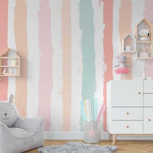 Carta da parati a righe arcobaleno pastello, linee geometriche colorate per la stanza dei bambini, carta da parati tradizionale e stacca e attacca, murale per la stanza dei bambini