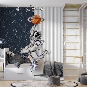 Astronaut und Sternbild-Tapete, Planeten im Weltraum-Tapete, Weltraum-Wandbild, Sonnensystem-Sternen-Planeten-Wandbild