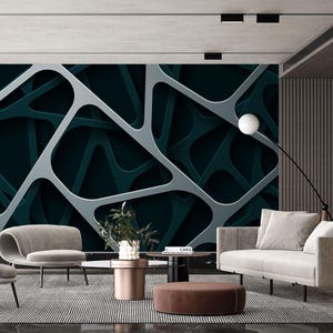 Green Gray Layered Abstract 3D Geometric Wallpaper, 3D Wallpaper Solid Geometric Abstract Gray Triangle Background Black Peel and Stick