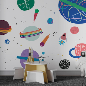 Lineaire ruimte en planeten behang, planeten in de ruimte behang, ruimtethema behang, zonnestelsel, sterren en planeten behang