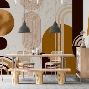 Geometrische Mustertapete in Beigetönen, Abnehmbares Luxus-Wanddekor, Schälen und Aufkleben, Art-Deco-Tapete, Geometrische Beige Tapete