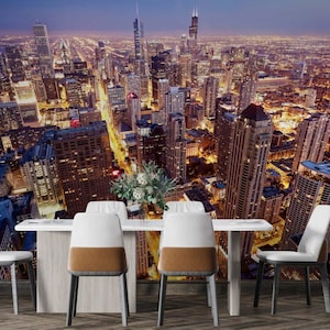 3D City Skyline Wallpaper: Urban Night View Peel and Stick Mural