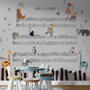 Kinderzimmer Tiere auf Noten 3D Wallpaper, Kinderzimmer Tapete, Kinderzimmer Tapete, Schul Tapete, Babyzimmer Tapete