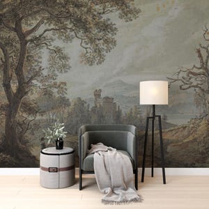Chemin forestier enchanteur papier peint autocollant, papier peint amovible l'arbre, toile papier peint autocollant, papier peint mural salle à manger