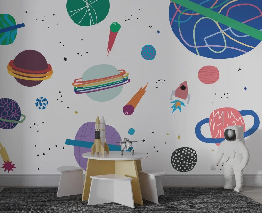 Planets in Outer Space Wallpaper: Solar System Wall Decor - Etsy
