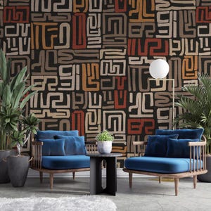 Carta da parati con motivo etnico labirinto, decorazione murale di lusso rimovibile, stacca e attacca, carta da parati Art Déco, carta da parati geometrica, murale rimovibile